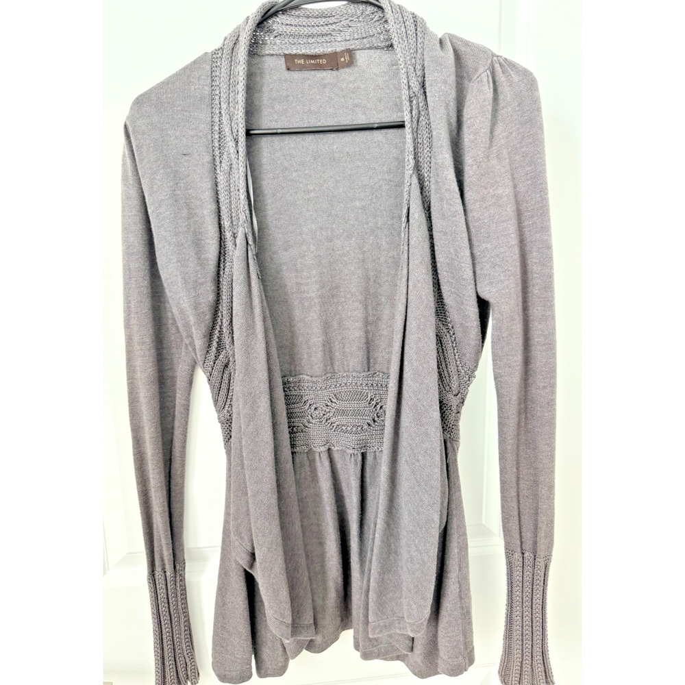 Y2K The Limited Gray Long Line Cable Knit Waterfall Cardigan XS